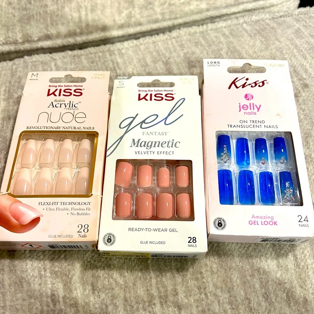 Kiss Acrylic Gel Press on Nails Bundle, short, medium & long artificial nails
